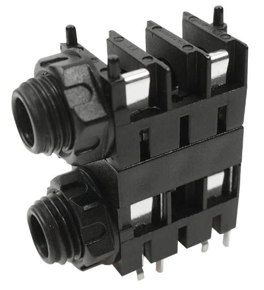 6.35mm, 2x Mono Jacks Stacked, PCB Mount - CLIFF ELECTRONIC COMPONENTS
