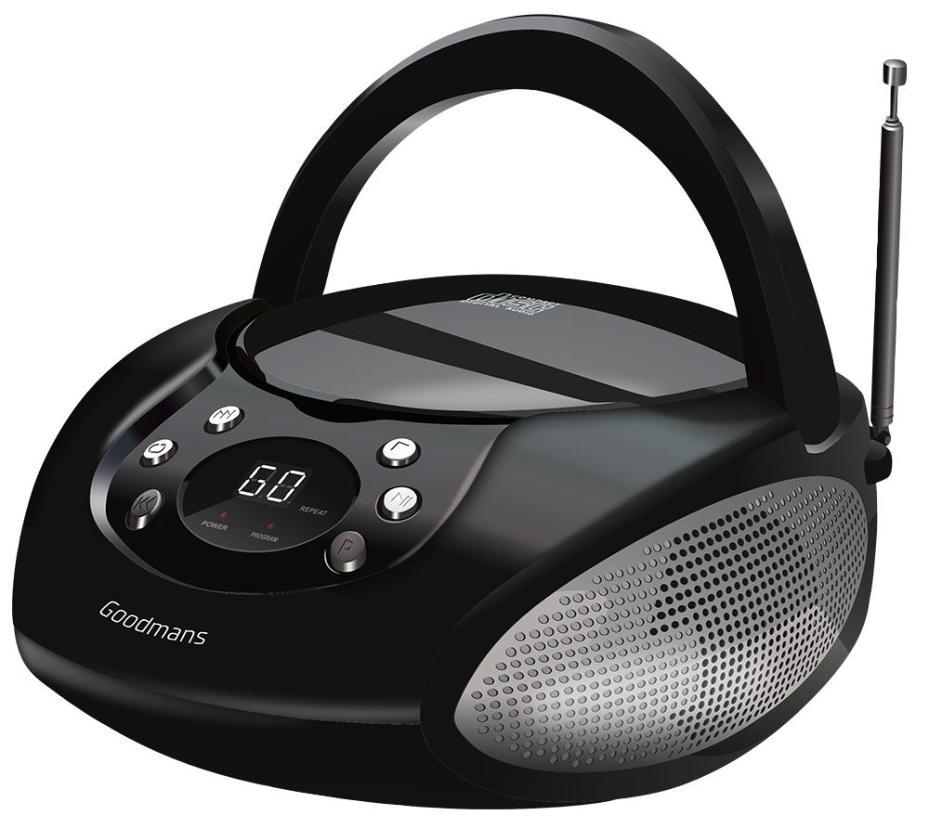 Portable CD/FM Radio Boombox, Black - GOODMANS