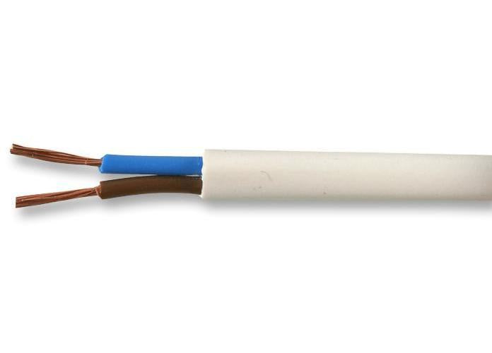 0.75mm2 2182Y 2-Core Mains Cable, 6A, White - PRO ELEC