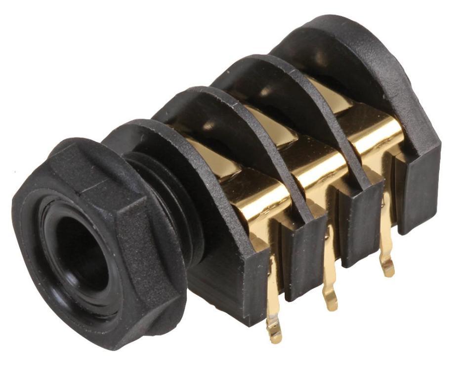 6.35mm / 1/4" Gold Plated Jack Socket, Stereo, Kinked - CLIFF ELECTRONIC COMPONENTS