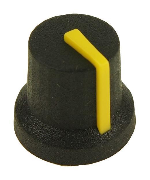 16.2mm Soft Touch Rubber Instrument Knob, D Shaft, Black / Yellow - MULTICOMP