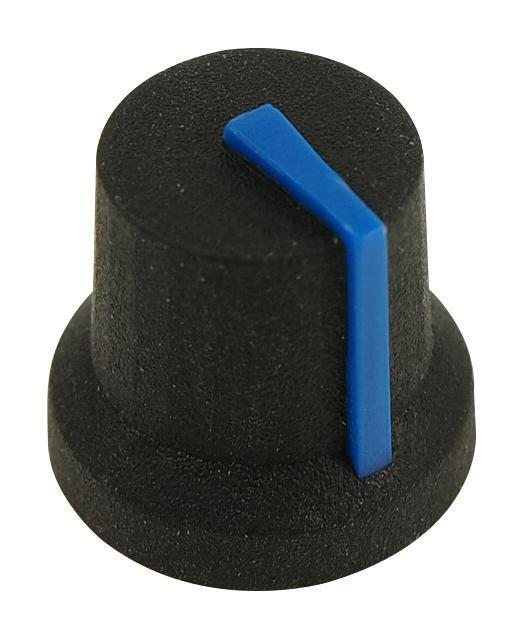 16.2mm Soft Touch Rubber Instrument Knob, 6mm Splined, Black / Blue - MULTICOMP
