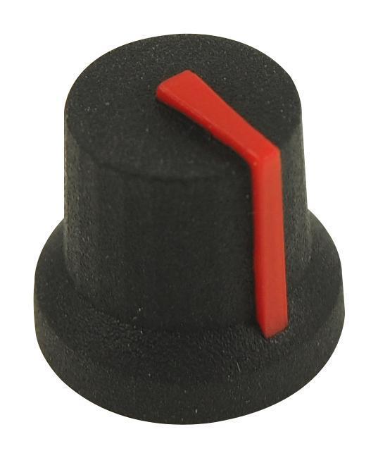 16.2mm Soft Touch Rubber Instrument Knob, 6mm Splined, Black / Red - MULTICOMP