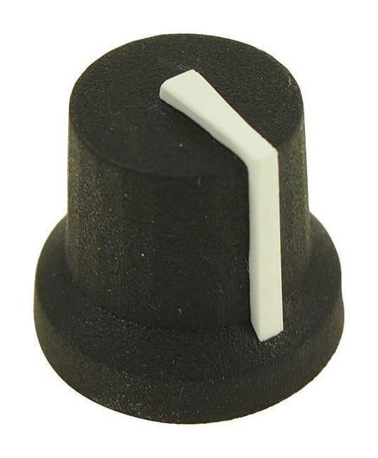 16.2mm Soft Touch Rubber Instrument Knob, 6mm Splined, Black / White - MULTICOMP