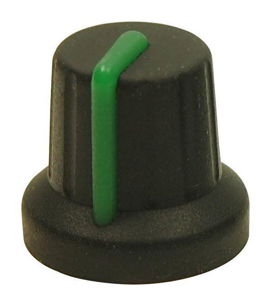 16mm Soft Touch Instrument Knob, Black / Green, 6mm Shaft - MULTICOMP