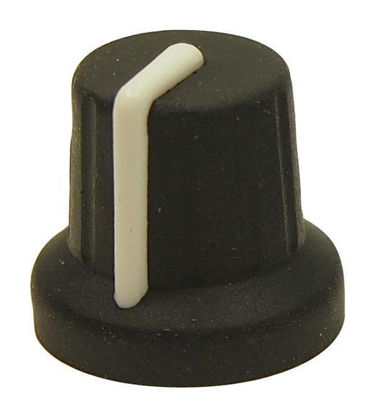 16mm Soft Touch Instrument Knob, Black / White, 6mm Shaft - MULTICOMP