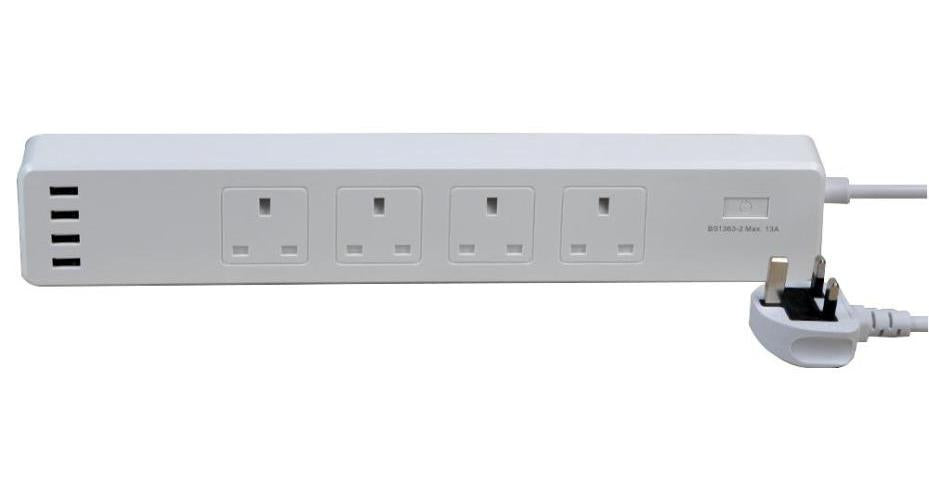 4-Gang Smart Mains Extensions Lead with 4x USB Charging Ports - TCP