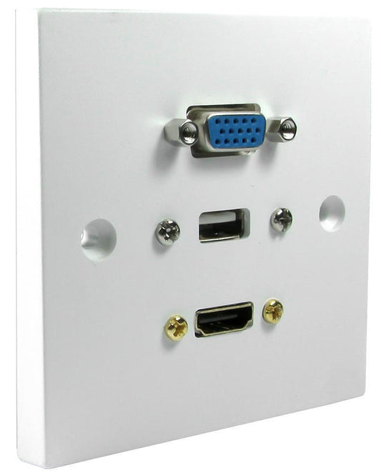 1 Gang Multimedia Wallplate with HDMI VGA &amp; USB, 10m Cables - TT ELECTRONICS