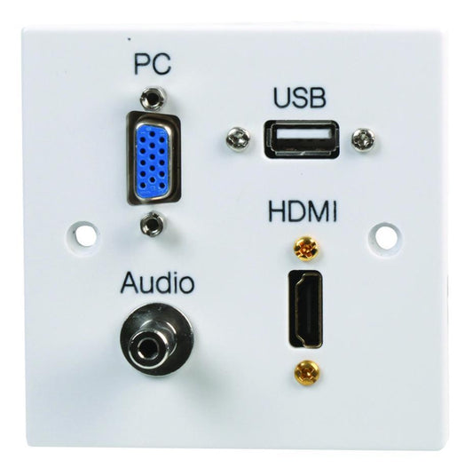 1-Gang Multimedia Wallplate with 1x HDMI, VGA, 3.5mm Stereo Jack &amp; USB-A Female Connectors - UNBRANDED