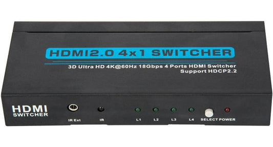 4 Way 4K UHD 60Hz HDMI 2.0 Switch, HDCP 2.2 - PRO SIGNAL