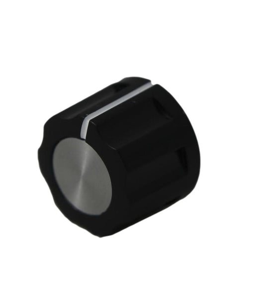 16mm Knurled Instrument Knob, Splined Shaft, Black - CF-X5-M-T18