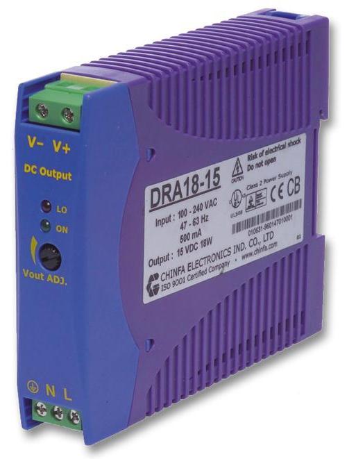 5V DC 3A 15W DIN Rail Power Supply - DRA18-05