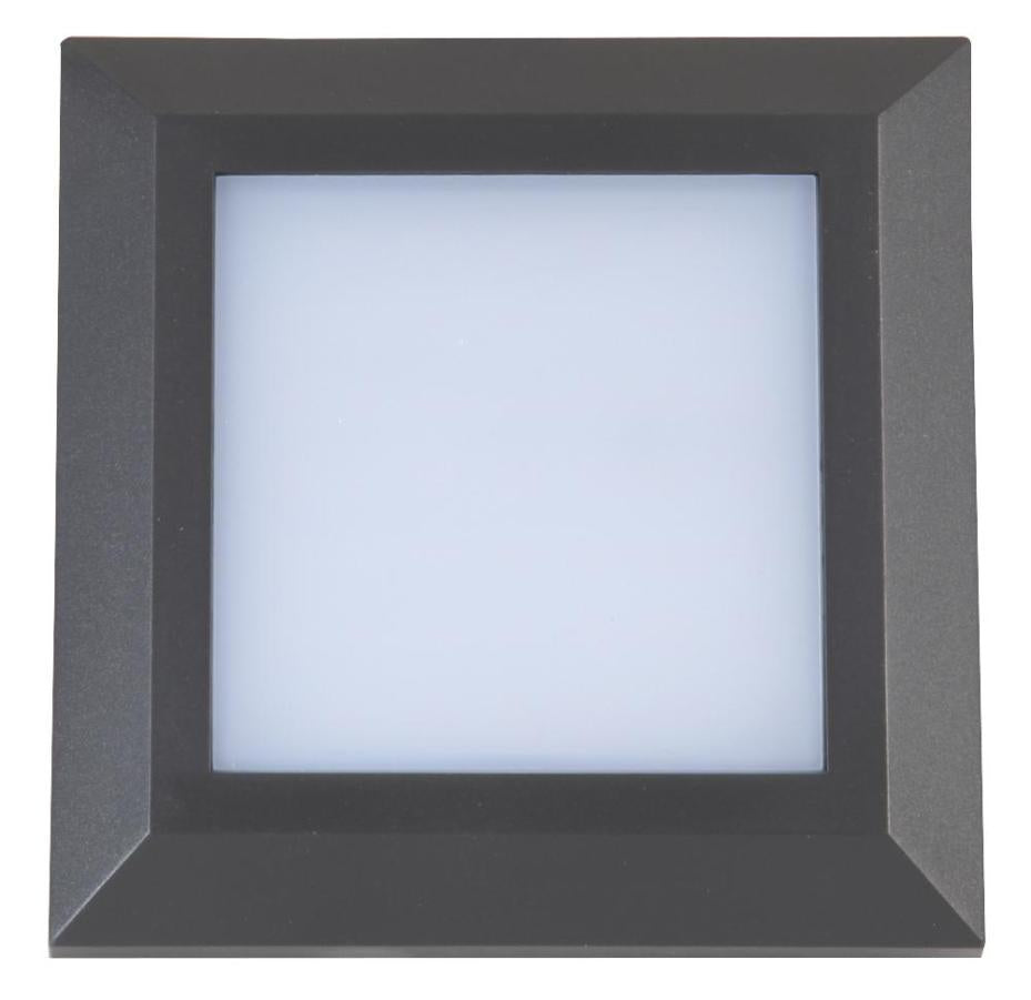 4W Square LED Wall Light, 270lm, 4000K, IP65, Class II, Dark Grey - PEL01329