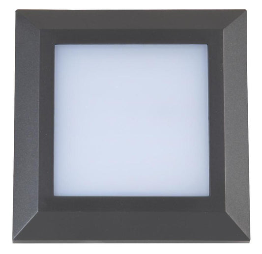 4W Square LED Wall Light, 270lm, 4000K, IP65, Class II, Dark Grey - PEL01329