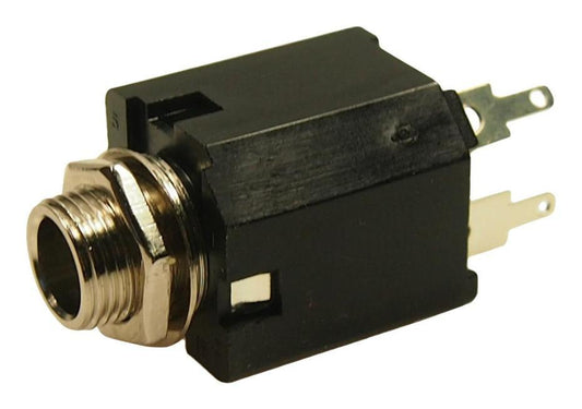 6.35mm (1/4") PCB Vertical PCB Mounting Mono Jack Socket with Nut, 3 Contacts, 1 Breaking Contact, 1 Switching Contact - FM6704