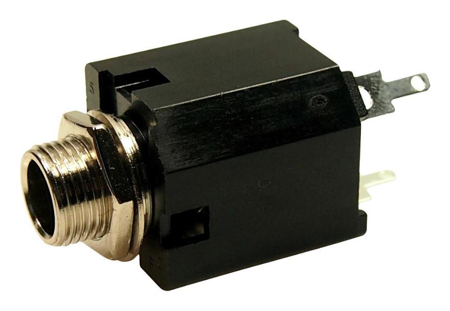 6.35mm (1/4") PCB Vertical PCB Mounting Stereo Jack Socket with Nut, 3 Switching Contacts - FM6703