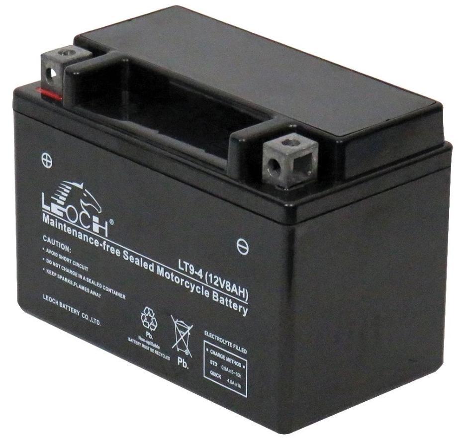 12V 8Ah High Performance Motorcycle Battery - Low Maintenance &amp; Dry Charged - LT9-4