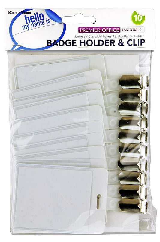 62mm x 95mm Badge Holder &amp; Clip, 10 Pack - W2123155