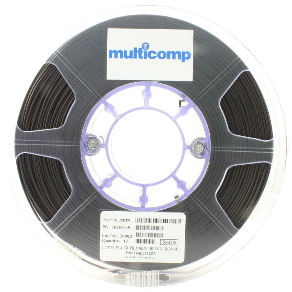 1.75mm Black PLA Filament for 3D Printer, 1kg - MC002547