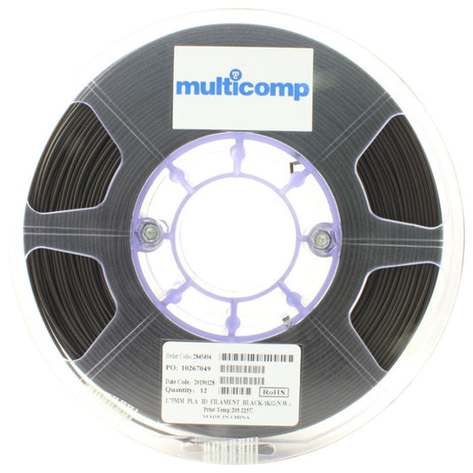 1.75mm Black PLA Filament for 3D Printer, 1kg - MC002547