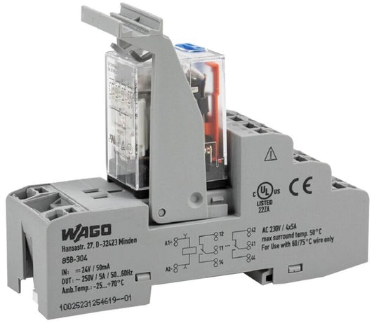 4 Changeover / 4PDT Relay Module with Red LED Indicator, 24V DC, 5A - 858-304