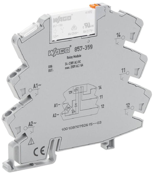 1 Changeover / SPST Relay Module with Yellow LED Indicator, 230V AC and 24V DC, 6A - 857-359