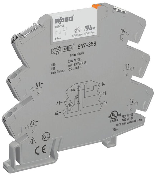1 Changeover / SPST Relay Module with Yellow LED Indicator, 230V AC / DC, 6A - 857-358