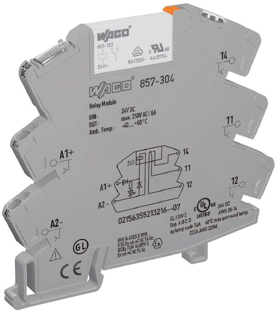 1 Changeover / SPST Relay Module with Yellow LED Indicator, 24V DC, 6A - 857-304