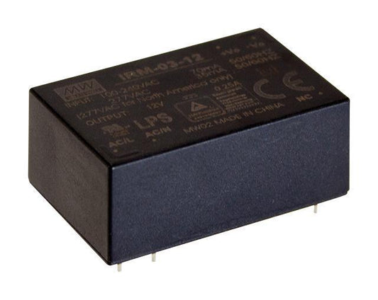 12V, 250mA, 3W PCB Mount AC to DC Power Supply - IRM-03-12