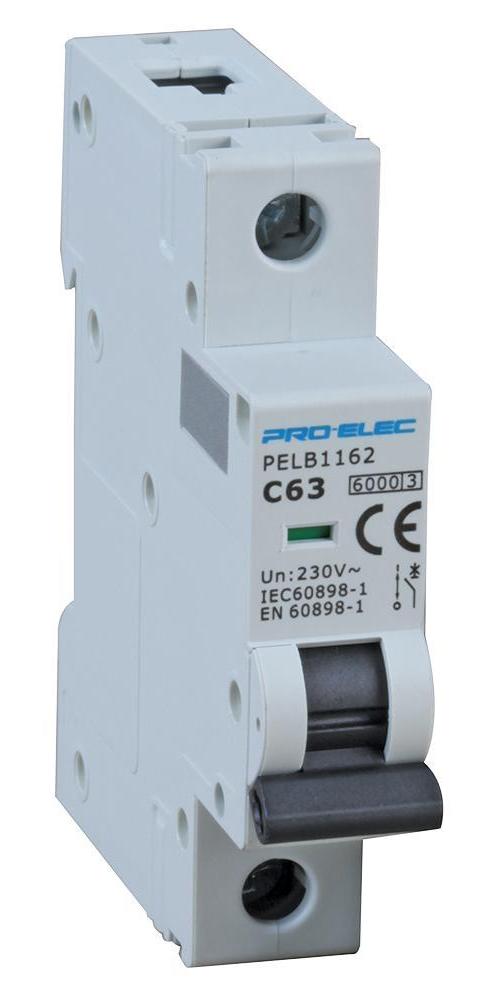 63A Single Pole MCB, C Curve, 6kA - PELB1162