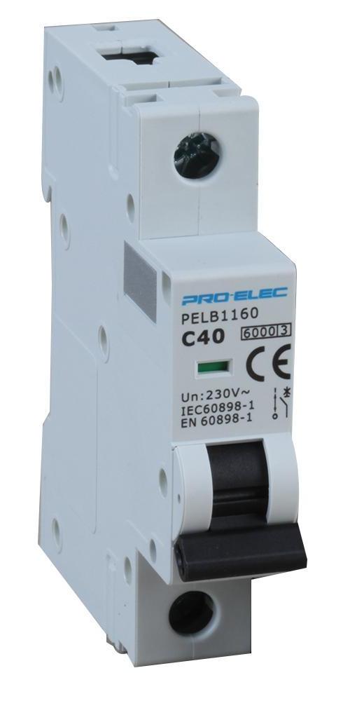 40A Single Pole MCB, C Curve, 6kA - PELB1160