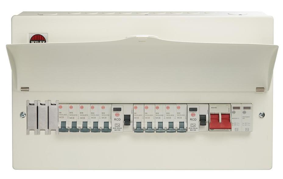 15 Way High Integrity Consumer Unit, 100A Switch, 2x 80A, 30mA RCDs, 10x MCBs - GB6:WNM1773