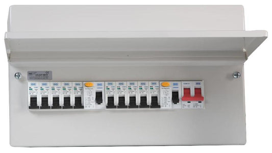 13-Way Populated Dual RCD Consumer Unit, 100A Switch, 1x 63A &amp; 1x 80A, 30mA RCDs, 12x MCBs - CFUDP18613-01