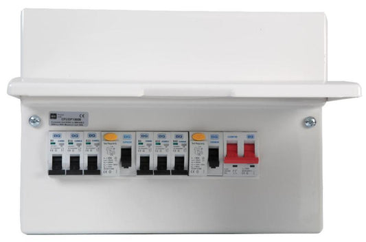 6-Way Populated Dual RCD Consumer Unit, 100A Switch, 1x 63A &amp; 1x 80A, 30mA RCDs, 6x MCBs - CFUDP18606-01
