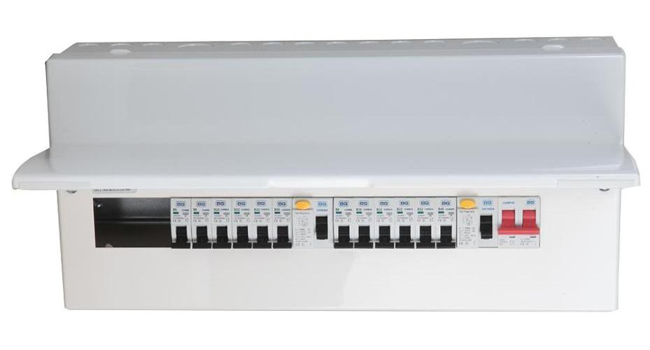16-Way Unpopulated Dual RCD Consumer Unit, 100A Switch, 1x 80A &amp; 1x 100A, 30mA RCDs, Type A - CFUDP100816A-01