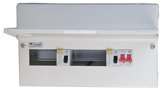 10-Way Unpopulated Dual RCD Consumer Unit, 100A Switch, 1x 80A &amp; 1x 63A, 30mA RCDs - CFUD8610-01