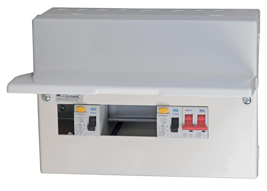 6-Way Unpopulated Dual RCD Consumer Unit, 100A Switch, 1x 80A &amp; 1x 63A, 30mA RCDs - CFUD8606-01