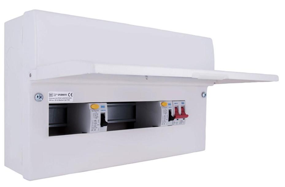 10-Way Unpopulated Dual RCD Consumer Unit, 100A Switch, 2x 63A, 30mA RCDs, Type A - CFUD6610A-01