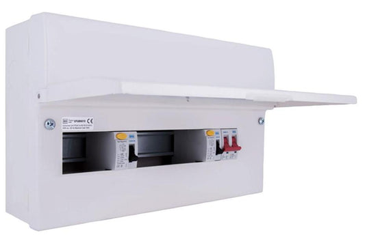 10-Way Unpopulated Dual RCD Consumer Unit, 100A Switch, 2x 63A, 30mA RCDs, Type A - CFUD6610A-01