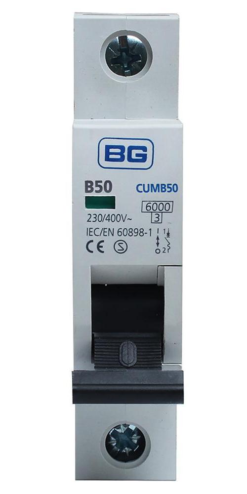 50A Single Pole MCB, B Curve, 6kA - CUMB50-01