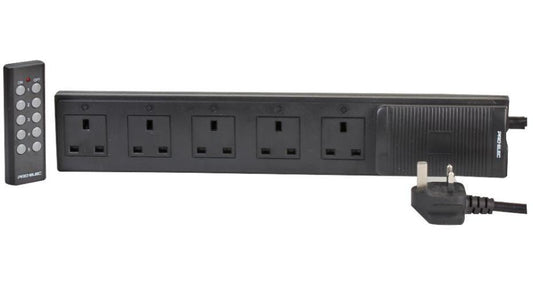 5 Gang Mains Extension with Remote Control, Black, 1m - PELB0429