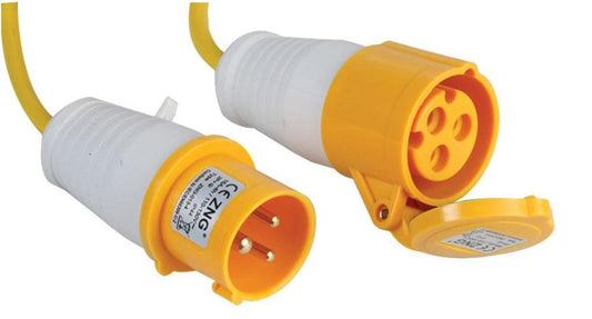 16A, 110V, CEE Plug to Socket Extension Lead, 2P+E, Yellow, 14m - PELB0128