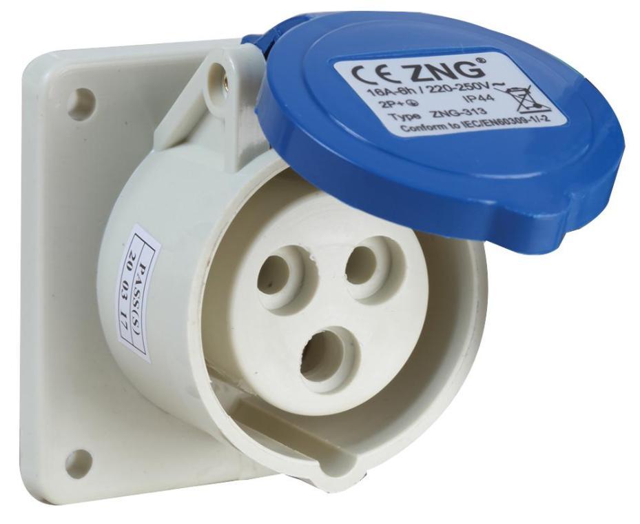 16A, 230V, Panel Mount CEE Socket, 2P+E, Blue, IP44 - PELB0124