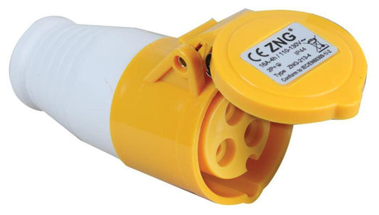 16A, 110V, Cable Mount CEE Socket, 2P+E, Yellow, IP44 - PELB0118