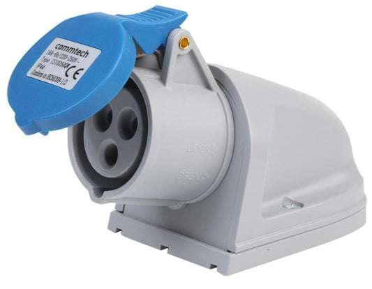 16A, 230V, Wall Mount CEE Socket, 2P+E, Blue, IP44 - PELB0035