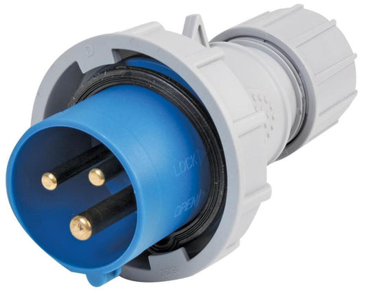 16A, 230V, Cable Mount CEE Plug, 2P+E, Blue, IP67 - PELB0029
