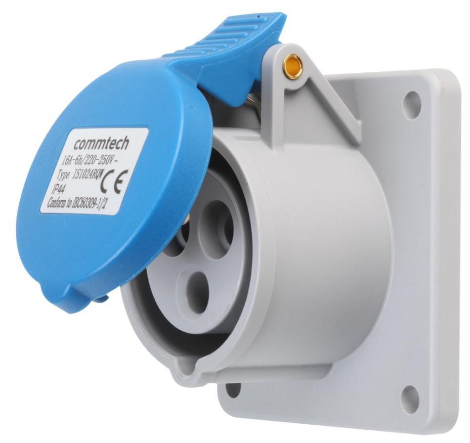 16A, 230V, Panel Mount CEE Socket, 2P+E, Blue, IP44 - PELB0025