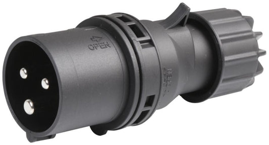 16A, 230V, Cable Mount CEE Plug, 2P+E, Black, IP44 - PELB0024