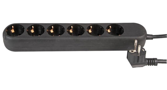 6-Gang Euro Mains Extension Lead, 2m, Black, 250V, 16A - PEL01296