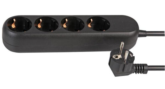 4-Gang Euro Mains Extension Lead, 3m, Black, 250V, 16A - PEL01293